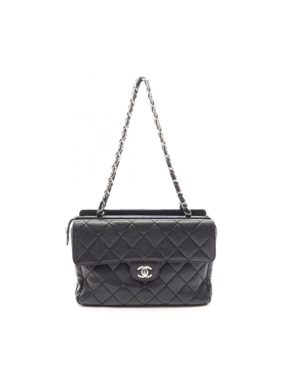 Chanel Tote Bag Quilted Black Caviar Leather Chain
